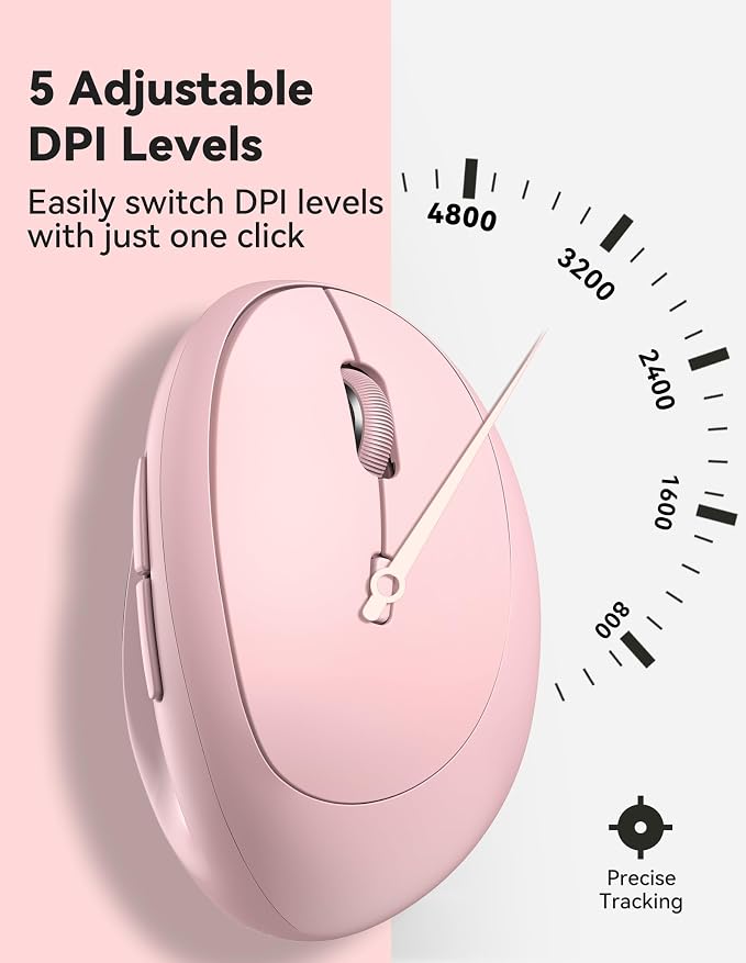 TECKNET Ergonomic Mouse, 4800 DPI Wireless Vertical Mouse, 5 Adjustable DPI