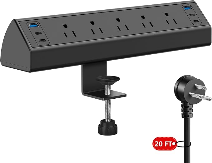 Desk Clamp Power Strip USB C, Under Desk Mount Power Station, 20W Fast Charging