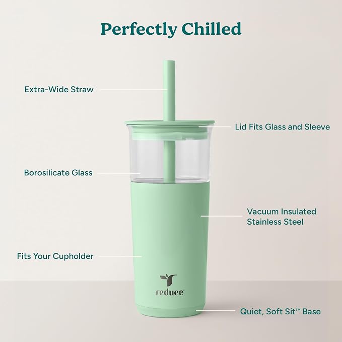 REDUCE Aspen - 20oz Vacuum Insulated Glass Tumbler - Extra Wide Straw & Lid |