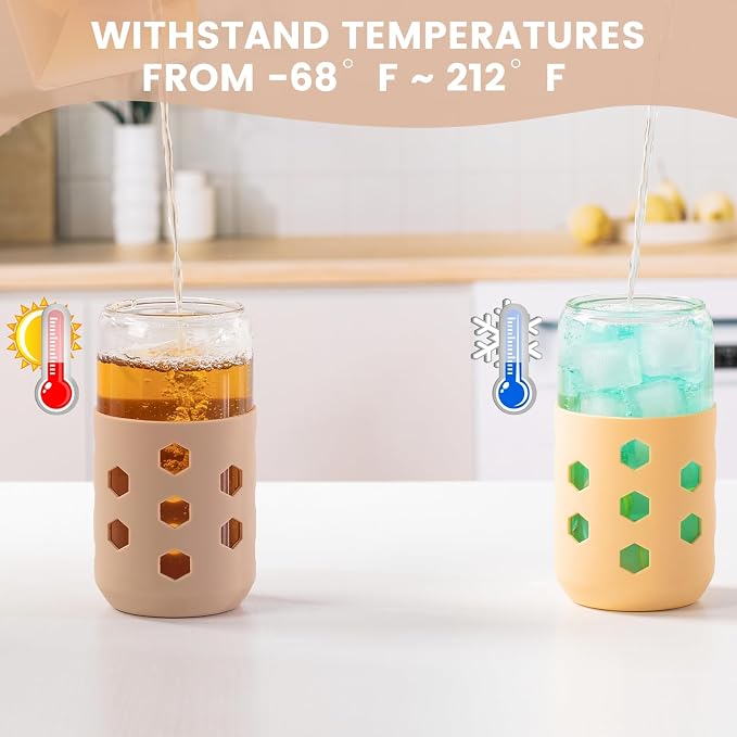 Mrsdry 16 oz Glass Cups with Lids and Straws