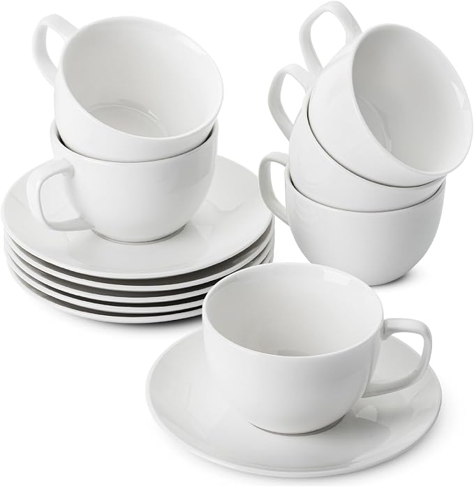 BTaT- Cappuccino Cups with Saucers 7 oz, Au Lait, Flat White, Dishwasher
