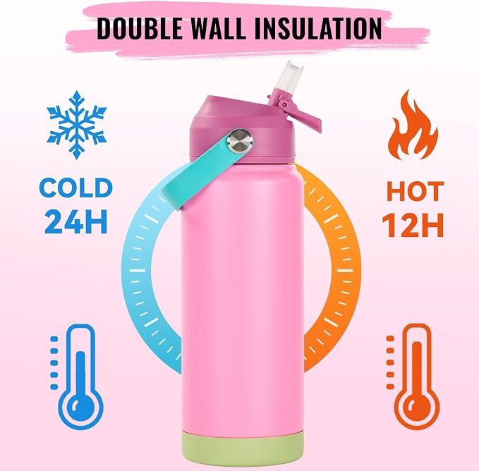Fijinhom 24oz Insulated Stainless Steel Water Bottle, Wide Mouth Double Wall