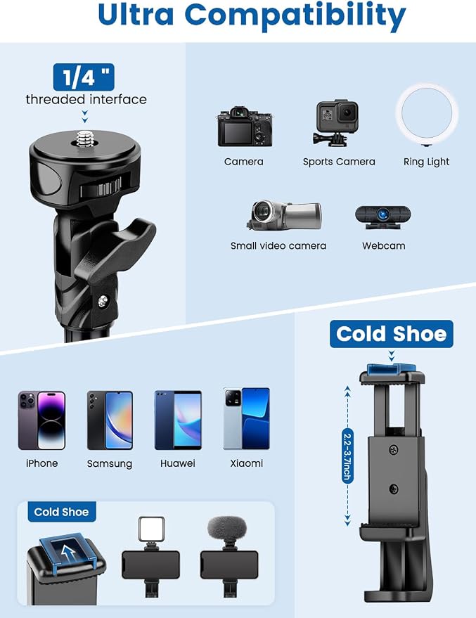 Phone Tripod, Stable & Adjustable Tall, Suit