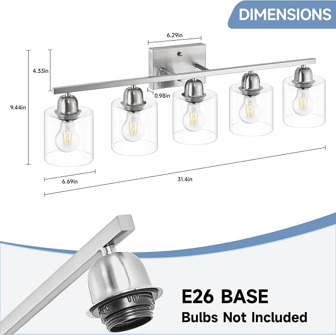 Modern Brushed Nickel 5 Light Bathroom Vanity Light