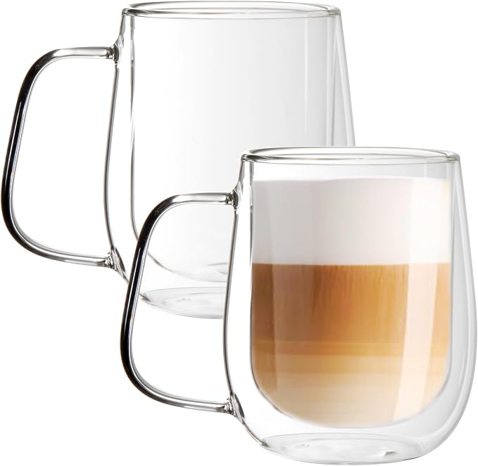 Youngever 2 Pack Glass Coffee Cups, Double Wall Thermo Insulated Coffee Cups