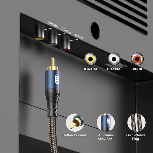 EMK Subwoofer Cable RCA to RCA Audio Cable 24K Gold-Plated Nylon Braided Double