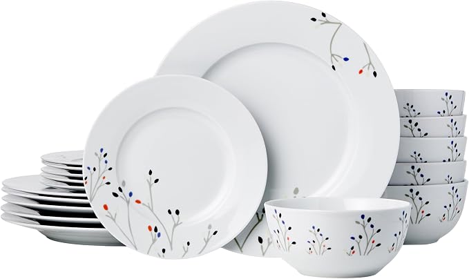 Amazon Basics 18-Piece Complete Kitchen Dinnerware Set, Microwave and