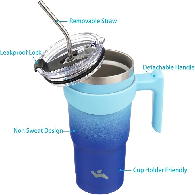Konokyo 20 oz Tumbler with Handle and Straw, Insulated Travel Mug | Sky;