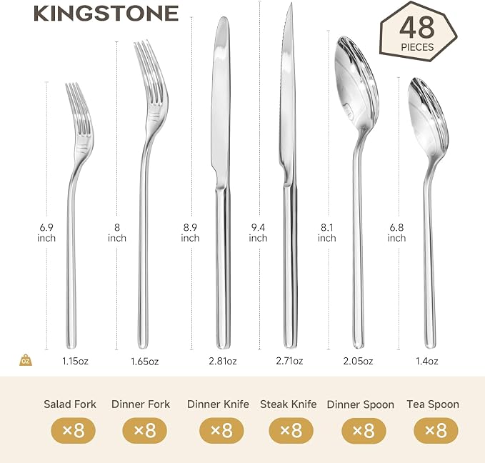 48-Piece Silverware Set with Steak Knives, Flatware Set