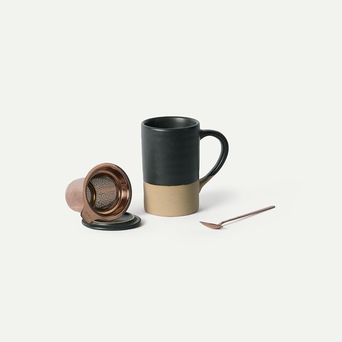 Mora Ceramics Tea Cup with Loose Leaf Infuser, Spoon and Lid, 12 oz, Microwave