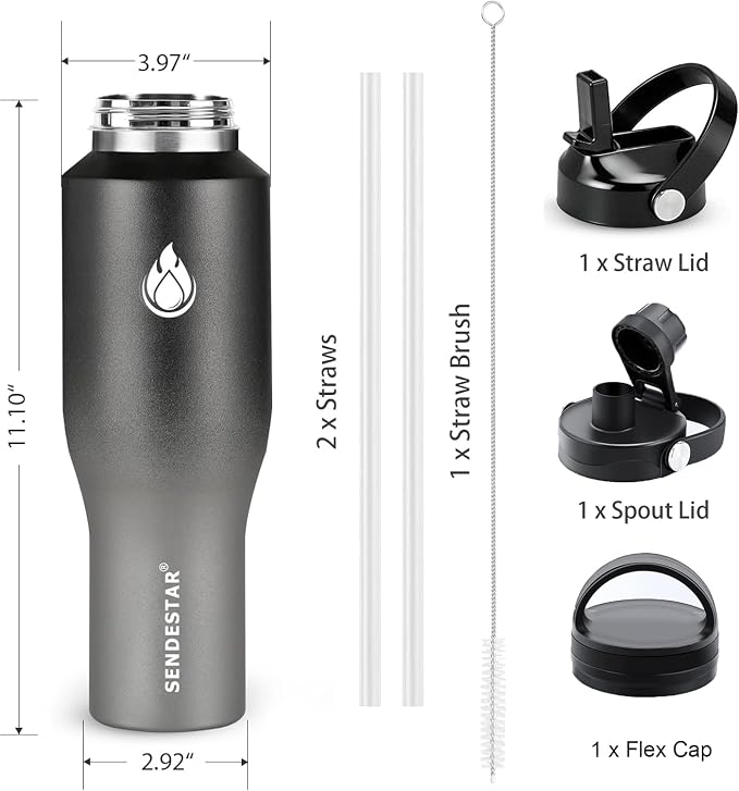SENDESTAR 40oz Stainless Steel Water Bottle, Double Wall Vacuum Insulated Bottle