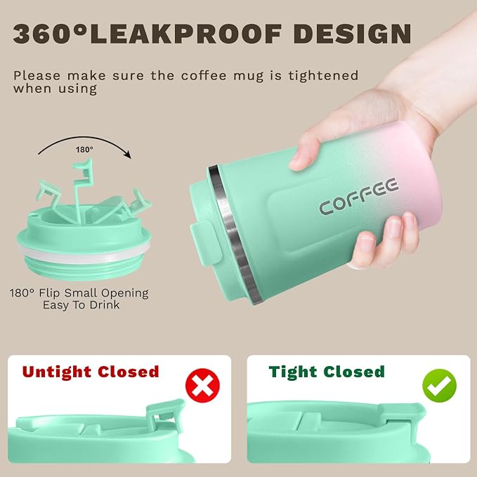 SPLMIFA Travel Coffee Mug Leak-Proof, Reusable Coffee Cups