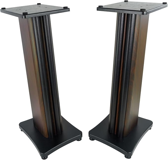 Rockville SS28D Premium 28" Dark Wood Speaker Stands, Solid MDF, Dual Top Plates