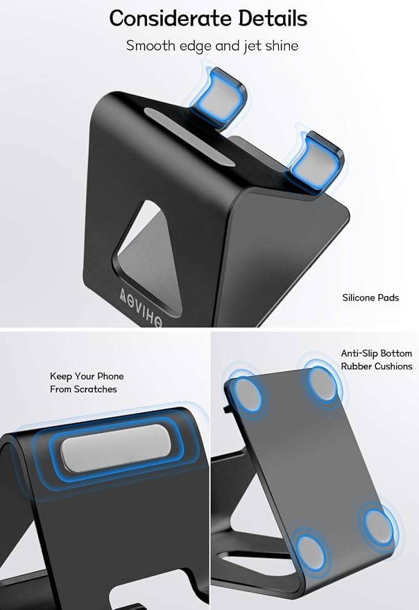 Cell Phone Stand for Desk, Desktop Phone Holder, Aluminum Mobile Phone Stand