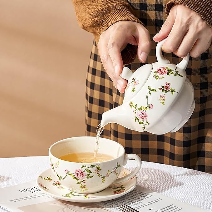 Coloch Tea for One Set, Porcelain Teapot Cup and Saucer Set