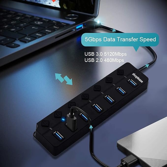 USB 3.0 Splitter, 7-Port USB 3.0 Hub