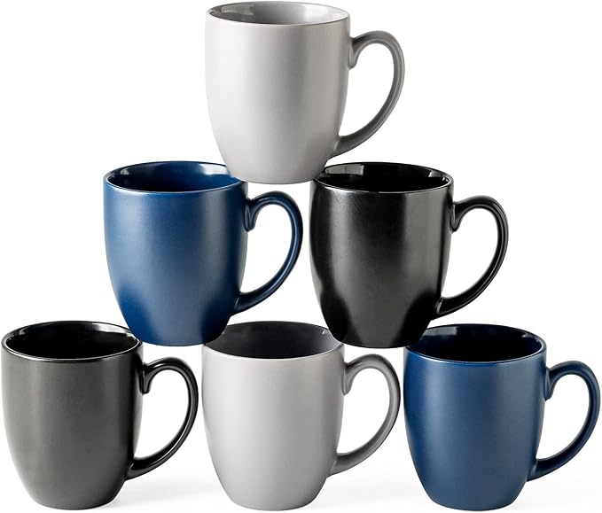 AmorArc 16 oz Coffee Mugs Set of 6, Large Ceramic Coffee Cups Set | Classic