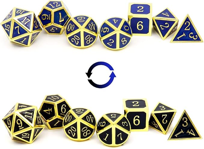 Haxtec Temperature Color Chaning Metal DND Dice Set Gold Blue Polyhedral D&D