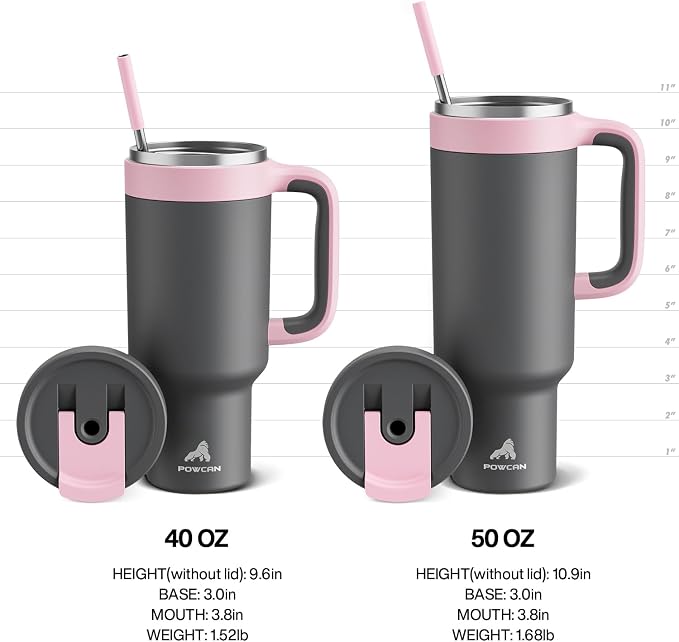 POWCAN 40 oz Tumbler with Handle, 2-in-1 Straw and Sip Lid, Dishwasher Safe