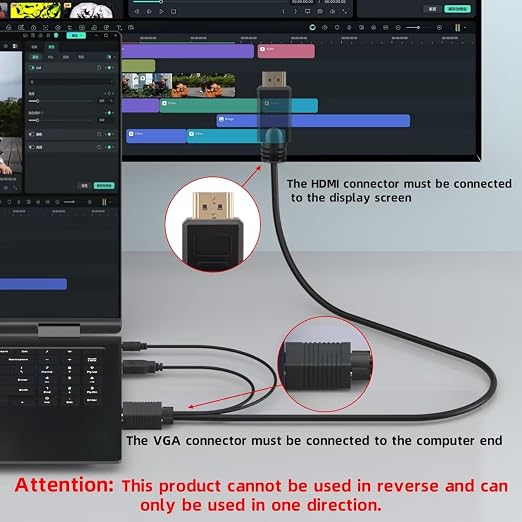 VGA to HDMI Cable 3ft with Audio, VGA to HDMI Converter Adapter Cable