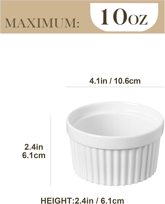 MALACASA Ramekins 10 oz Oven Safe, Porcelain Creme Brulee Ramekins Pudding