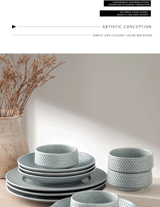 4-piece set, embossed B design plate and bowl set, microwave and dishwasher