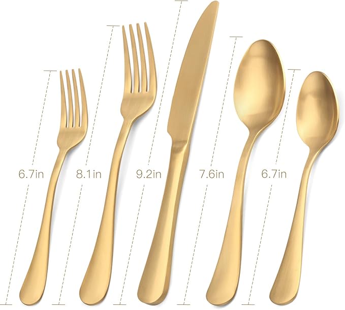 Matte Gold Silverware Set, Satin Finish 20-Piece Stainless Steel Flatware Set