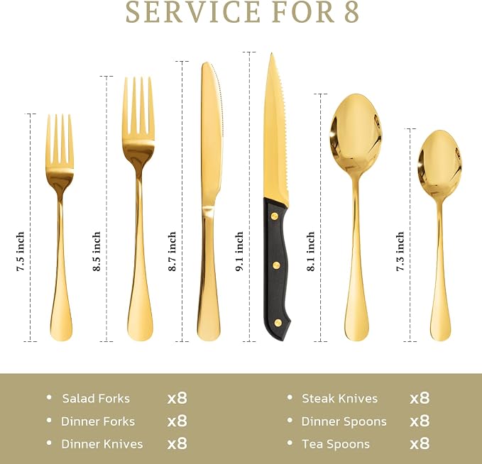 Astercook Silverware Set 48-Piece Gold Flatware Set