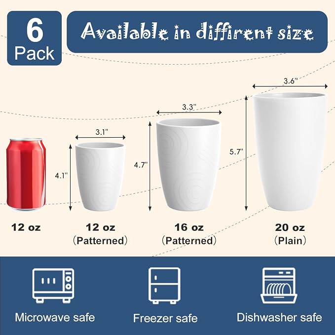 Wheat Straw Cups 6 PCS, Unbreakable 16 OZ Tumbler Set, Lightweight Glass Cups