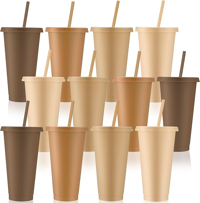 Skylety 12 Pcs Brown Plastic Cups