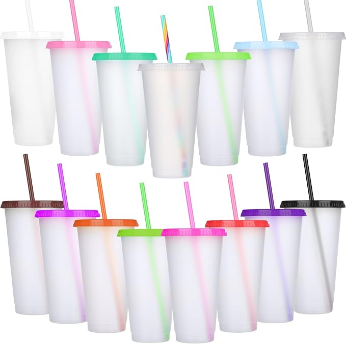Honeydak 15 Pack Tumbler with Straw and Lid Bulk Cups