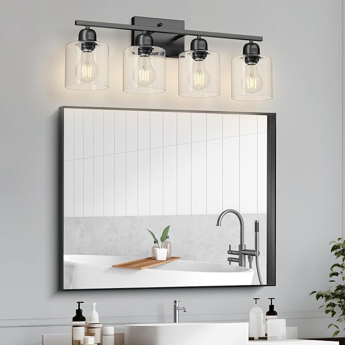 Modern 4 Light Bathroom Light Fixtures, 24 inch Black Vanity Lights