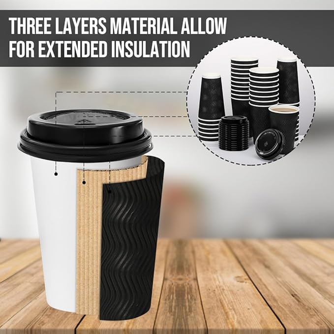 BYSNOW 100 Pack 16 oz Coffee Cups