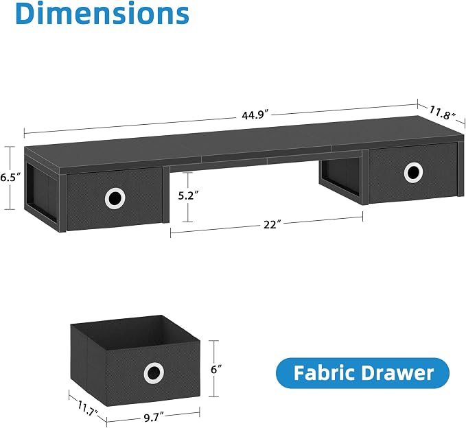 45" Large TV Riser with Fabric Drawers