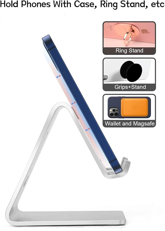 Cell Phone Stand for Desk, Desktop Phone Holder, Aluminum Mobile Phone Stand