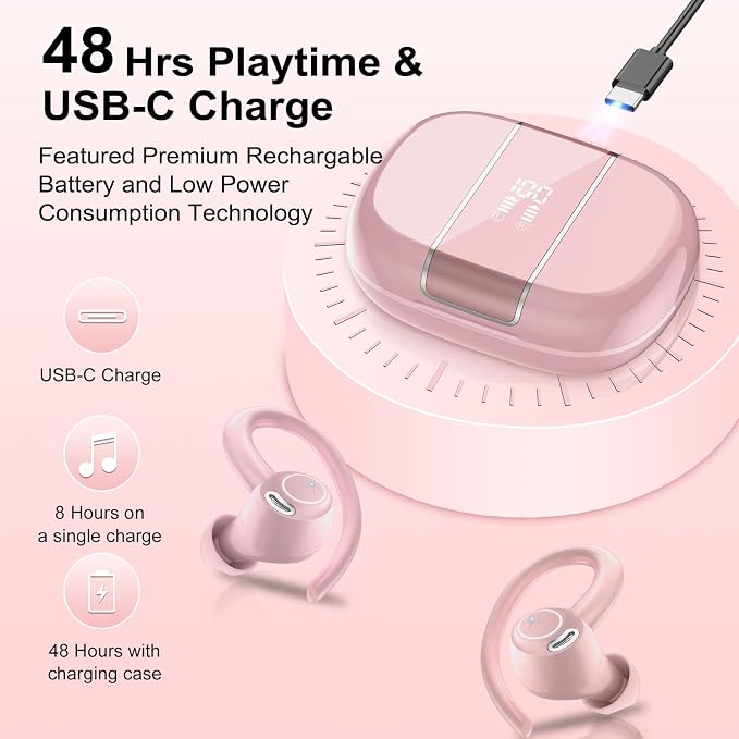 Wireless Earbuds Bluetooth 5.3 Headphones Sports, 48Hrs Playtime Bluetooth