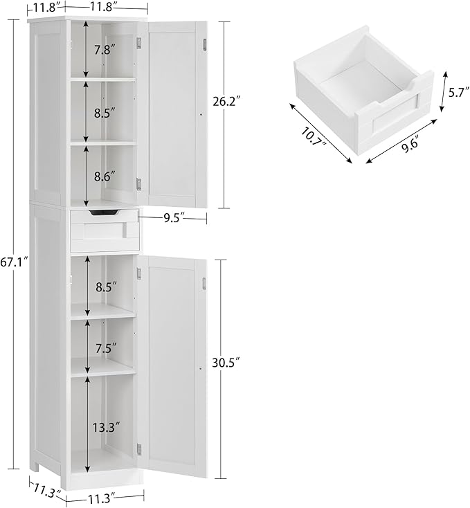Tall Bathroom Cabinet, Slim Narrow Bathroom Storage Cabinet