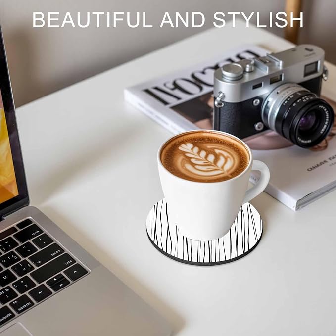 Black Coasters Set of 4, Abstract Lines Gradient Minimalist Modern Texture Soft