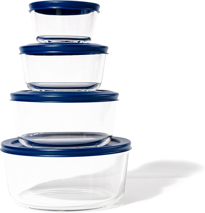 16-Piece Glass Food Storage Containers Set | Round, Microwave & Dishwasher Safe