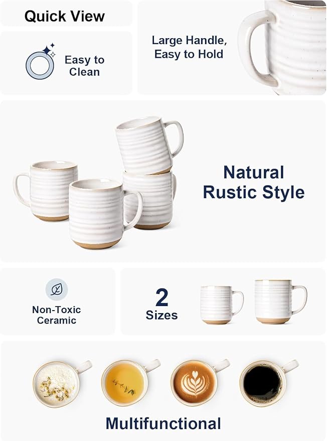 LE TAUCI Coffee Mugs 18 oz, Ceramic Mug Set, Coffee Cups