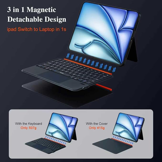 Keyboard Case for iPad Air 11 inch M3 M2&Pro 11, Magnetic Detachable iPad A16