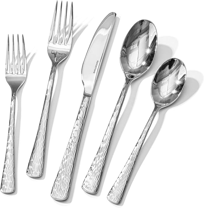 Silverware Set for 12, 60 Piece Flatware Set, 18/10 Stainless Steel | Hammered