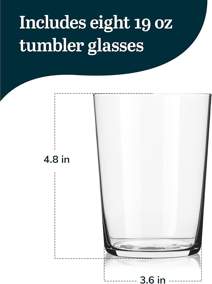 Libbey Café Tumbler Glass Set of 8, Dishwasher Safe Glass Cups Set, Versatile