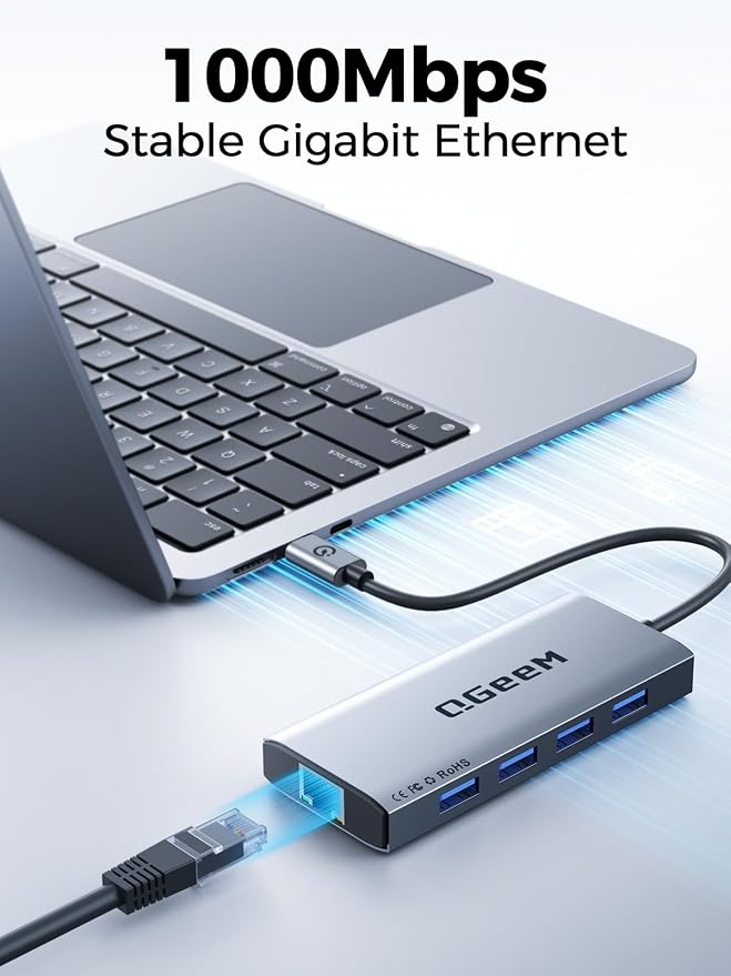 QGeeM USB C Hub Ethernet, 9 in 1 USB Type C Hub HDMI Multi-Port Converter