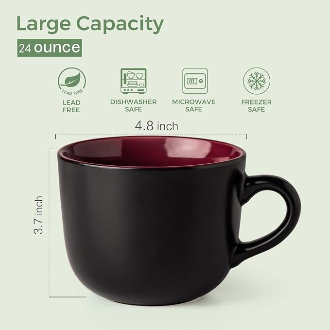 AmorArc 24 oz Soup Mugs with Handles, Jumbo Ceramic Bowls Mugs Set with handles