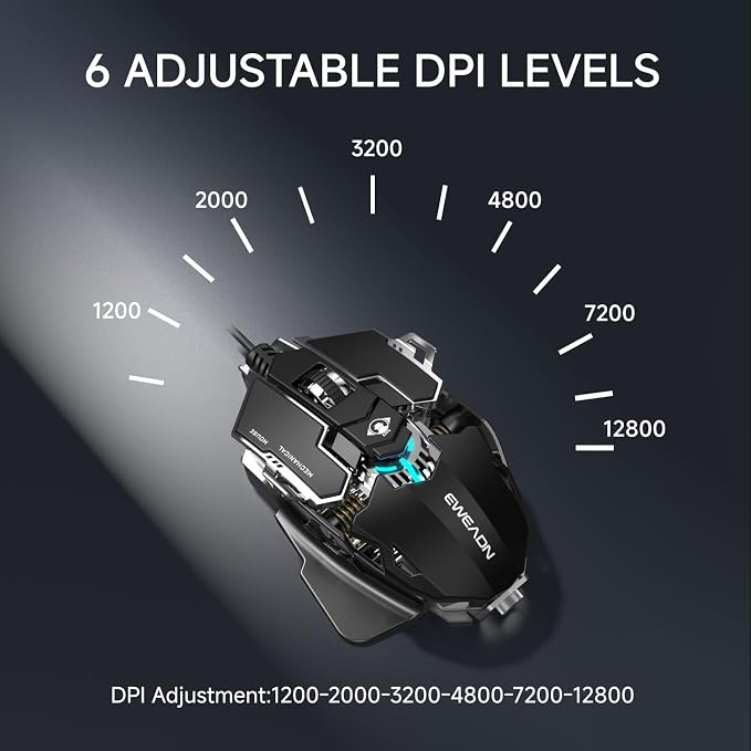EWEADN G5 Wired Gaming Mouse, Ergonomic RGB Computer Mouse, 12800 Adjustable DPI