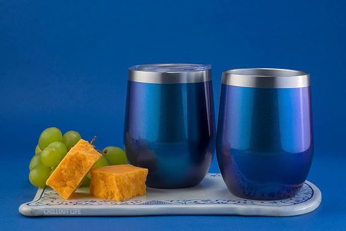 CHILLOUT LIFE 12 oz Stainless Steel Wine Tumblers 2 Pack & 1 Insulated Wine