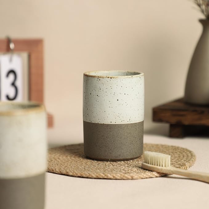 Gaolinci 2 Pcs Vintage Stoneware Style Ceramic Mouthwash Cups, Bathroom