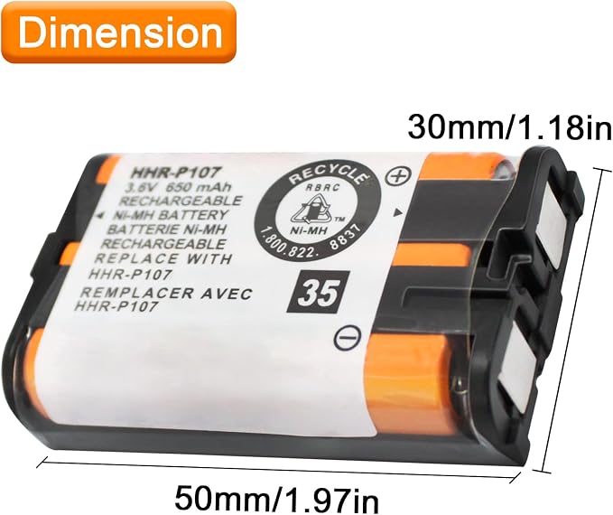 4Pack HHR-P107 NI-MH Rechargeable Battery 3.6V 650mAh