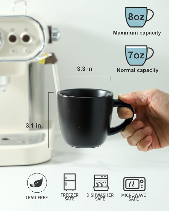 HASENSE 7OZ Espresso Cups, Ceramic Cappuccino Cups Set of 4